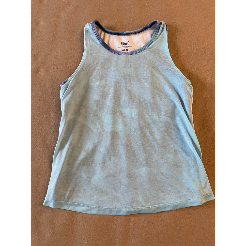 Athleta Girl Tank Top Sz M (8-10)  Make A Splash Cool Aqua Blue Double The Fun